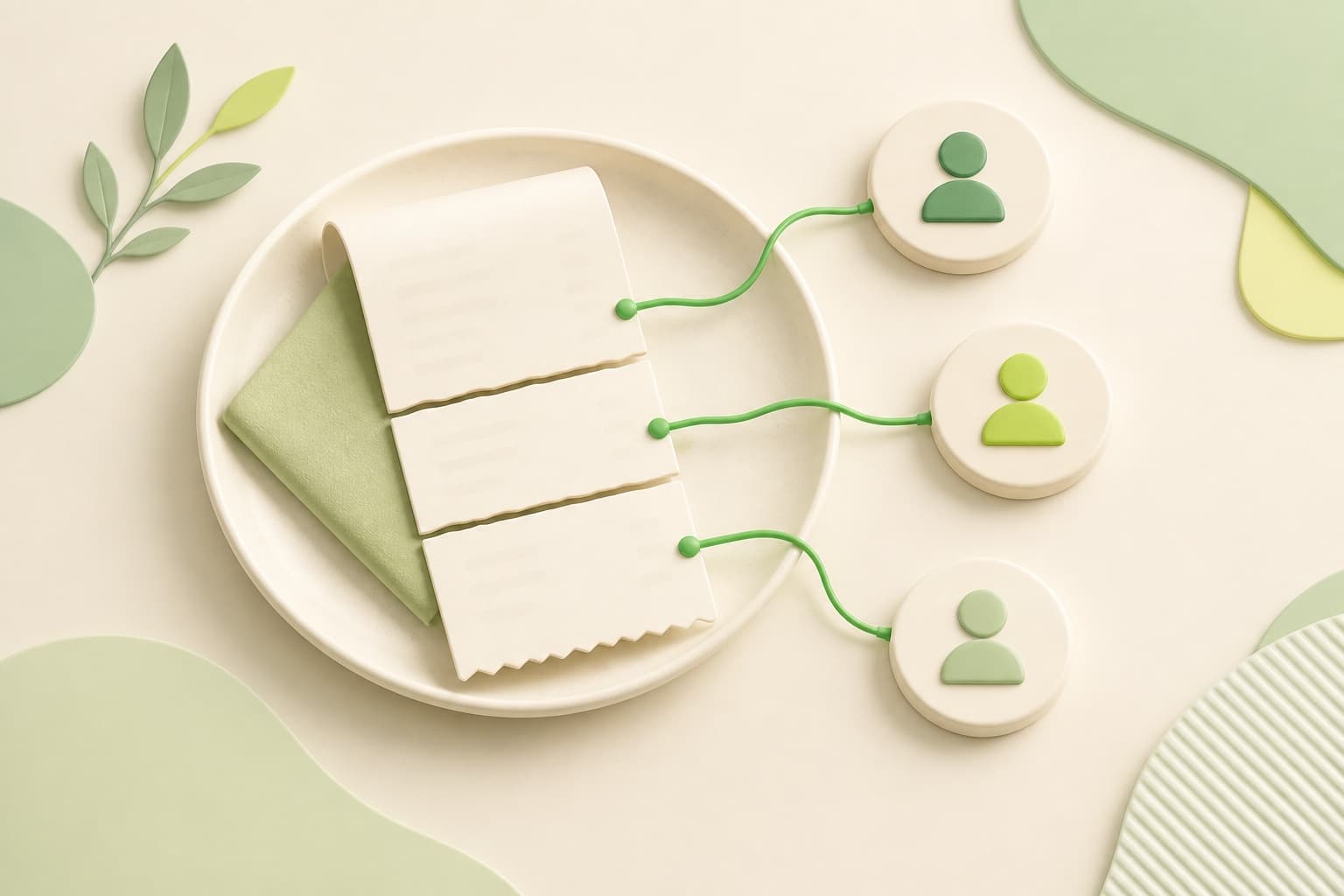 A split bill dividing into @name chips — dinner without address paste.
